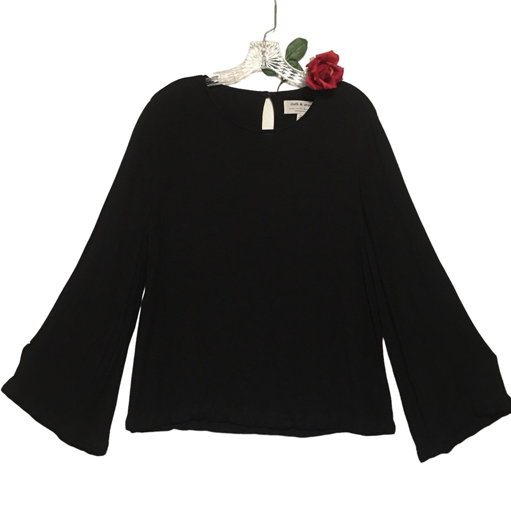 Cloth & Stone black long Flared Bell sleeve Top Anthropologie Med Y2K EUC